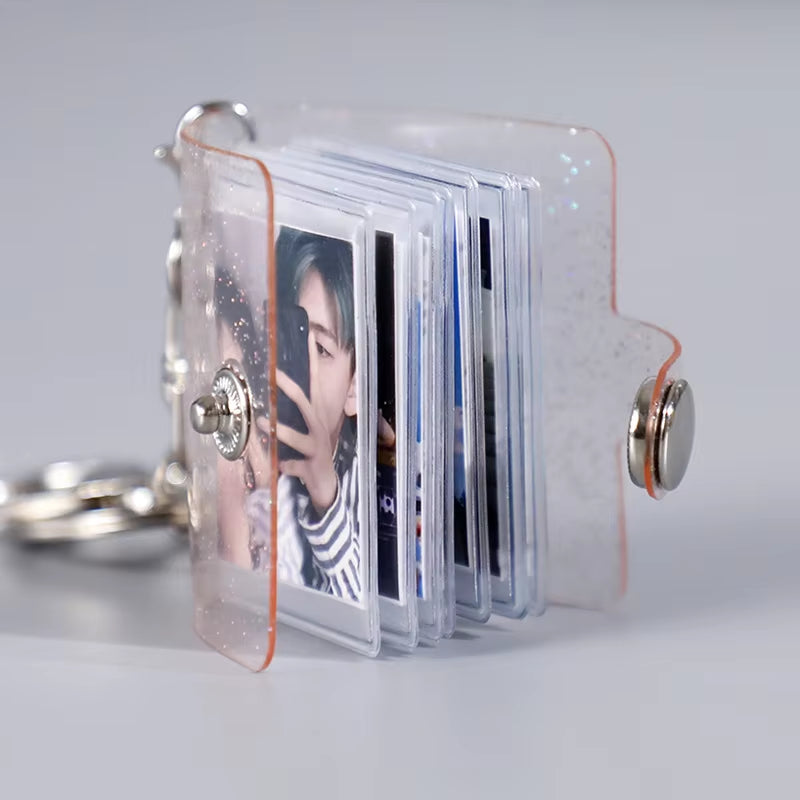 New 1/2-Inch Holder Pockets Photo Transparent DIY Mini Photo Album Keychain Portable Certificate Photo Storage Portable Key Ring