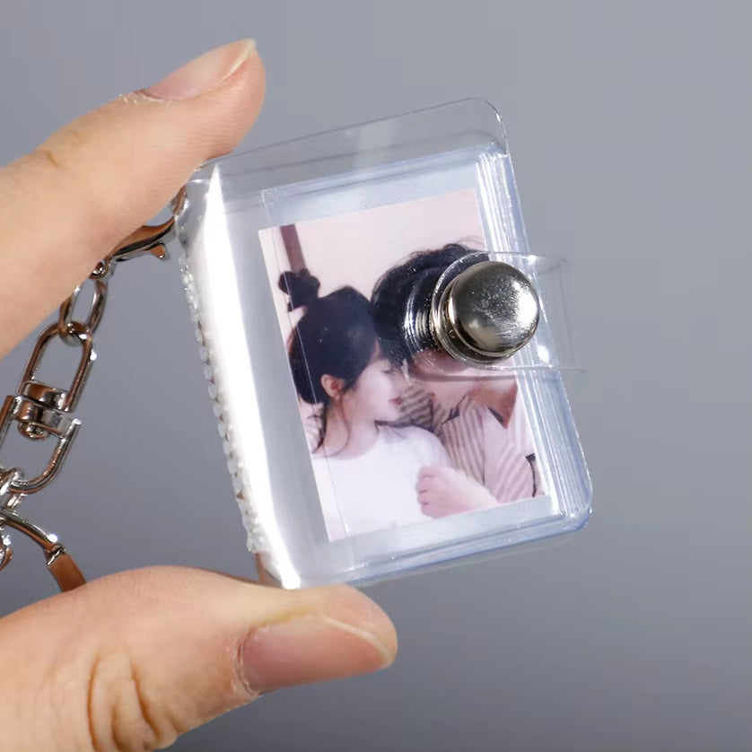 New 1/2-Inch Holder Pockets Photo Transparent DIY Mini Photo Album Keychain Portable Certificate Photo Storage Portable Key Ring